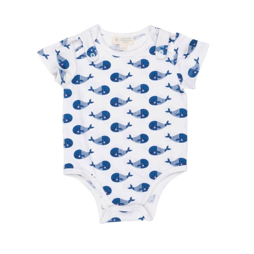 Smart Short Sleeve Baby Bodysuit & Bib Set | Blue Whale Design | Newborn Essential