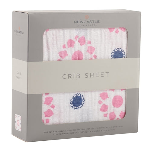 Primrose Indigo Cotton Muslin Crib Sheet | Soft Breathable Baby Cot Bedding