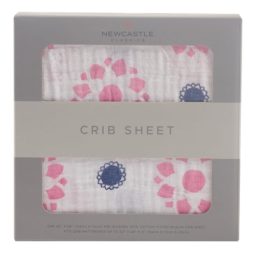 Primrose Indigo Cotton Muslin Crib Sheet | Soft Breathable Baby Cot Bedding