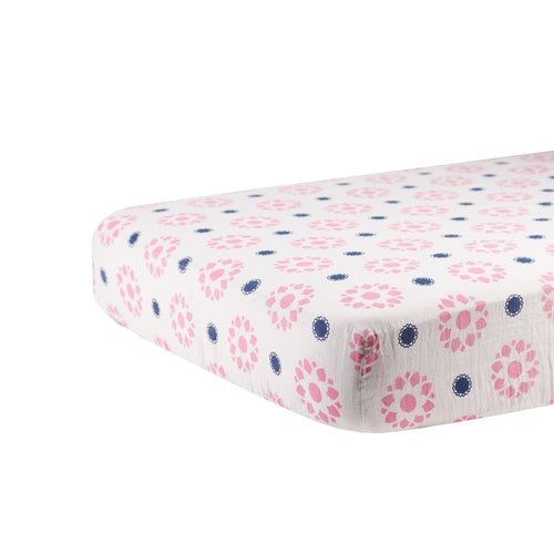Primrose Indigo Cotton Muslin Crib Sheet | Soft Breathable Baby Cot Bedding
