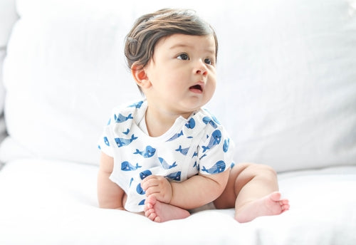 Smart Short Sleeve Baby Bodysuit & Bib Set | Blue Whale Design | Newborn Essential