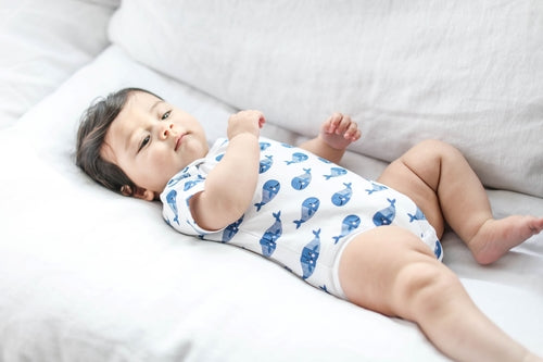 Smart Short Sleeve Baby Bodysuit & Bib Set | Blue Whale Design | Newborn Essential