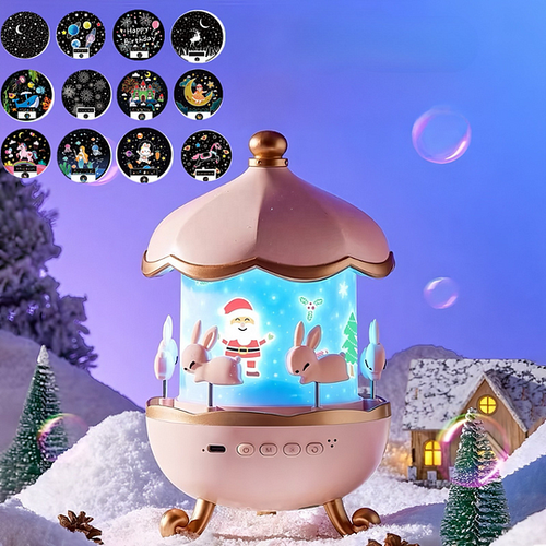 Decorative night light with animated scenes on a snowy landscape