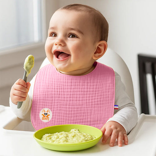 PaPate Organic Cotton Baby Bib | Double-Sided Absorbent Feeding Bib - Pink