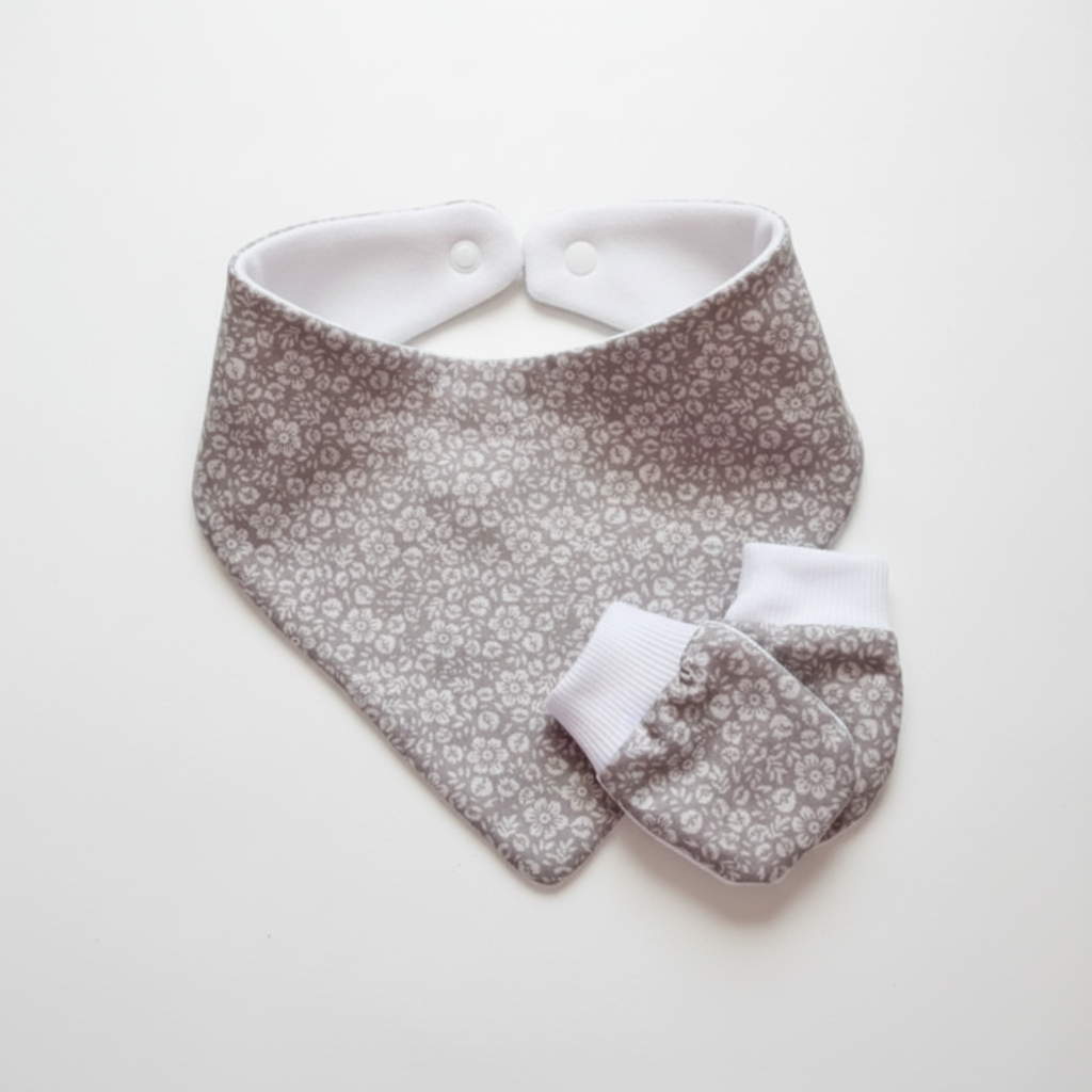 Gray Floral Bandana Bib