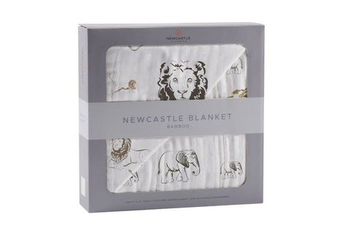 Hear Me Roar Bamboo Baby Blanket | Lion, Rhino & Elephant Print | 100% Natural Muslin