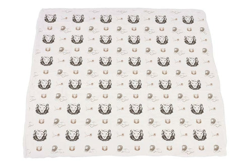 Hear Me Roar Bamboo Baby Blanket | Lion, Rhino & Elephant Print | 100% Natural Muslin