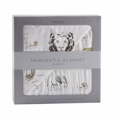 Hear Me Roar Bamboo Baby Blanket | Lion, Rhino & Elephant Print | 100% Natural Muslin