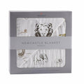 Hear Me Roar Bamboo Baby Blanket | Lion, Rhino & Elephant Print | 100% Natural Muslin