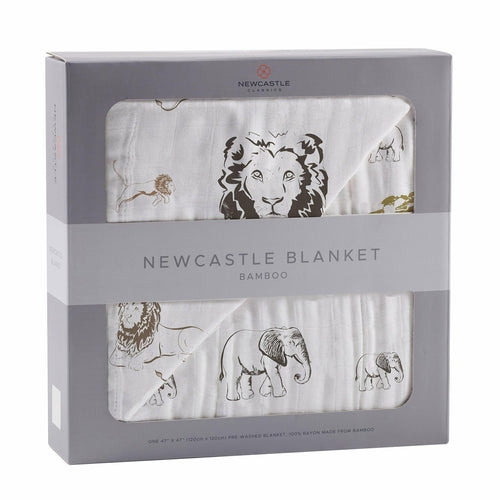 Hear Me Roar Bamboo Baby Blanket | Lion, Rhino & Elephant Print | 100% Natural Muslin