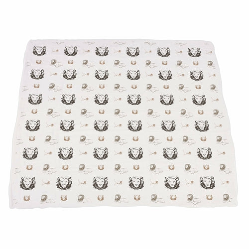 Hear Me Roar Bamboo Baby Blanket | Lion, Rhino & Elephant Print | 100% Natural Muslin