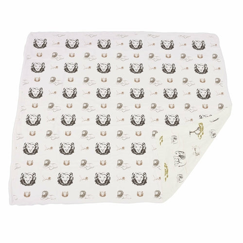 Hear Me Roar Bamboo Baby Blanket | Lion, Rhino & Elephant Print | 100% Natural Muslin