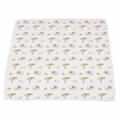 Hear Me Roar Bamboo Baby Blanket | Lion, Rhino & Elephant Print | 100% Natural Muslin