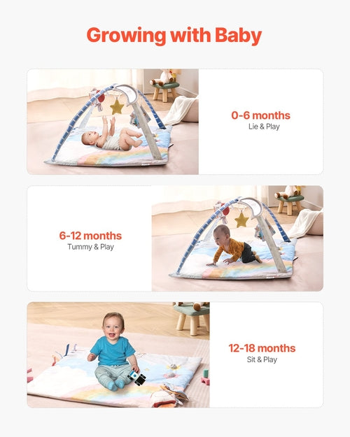 Baby Play Gym Mat with 6 Sensory Toys | Tummy Time & Activity Mat