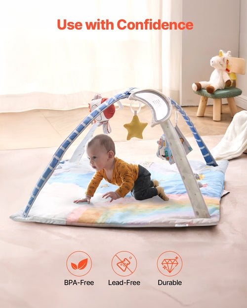 Baby Play Gym Mat with 6 Sensory Toys | Tummy Time & Activity Mat